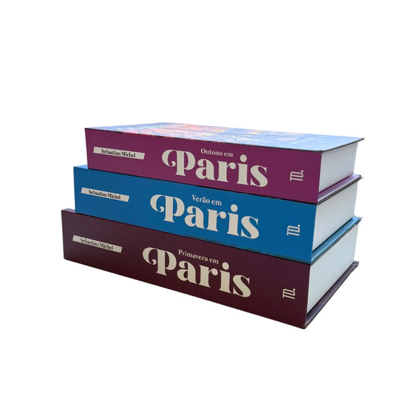 Kit 3un Caixa Porta Objeto Livro Fake Decorativo - Primavera em Paris
