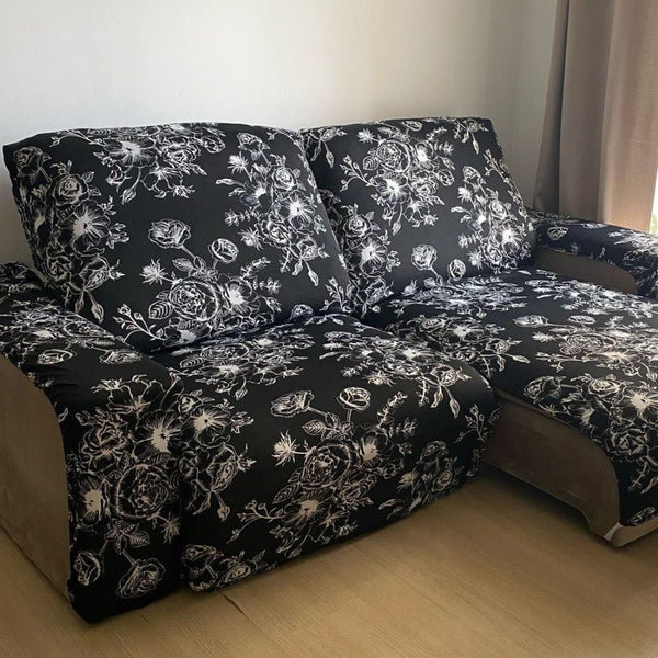 Capa de Sofá Retrátil + Braço Floral Escuro