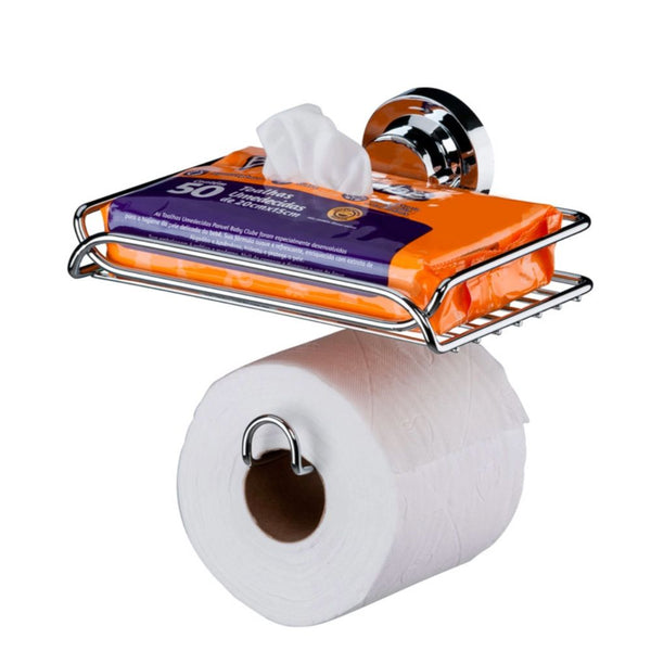 Suporte para Papel Higiênico e Porta Objetos com Ventosa- Cromado