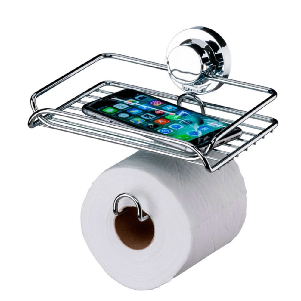 Suporte para Papel Higiênico e Porta Objetos com Ventosa- Cromado