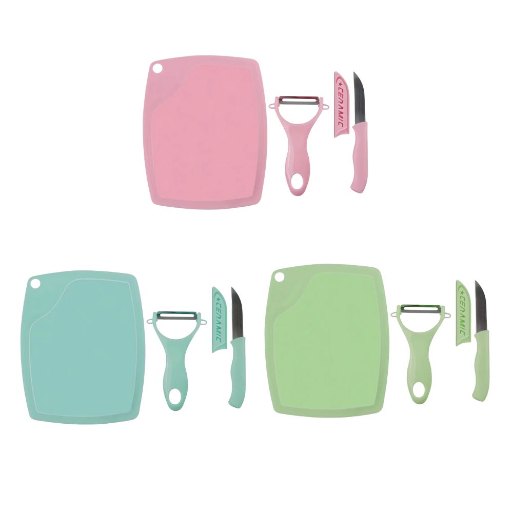 BRINDE Kit Tabua de Corte + Faca + Descascador- Cores Sortidas