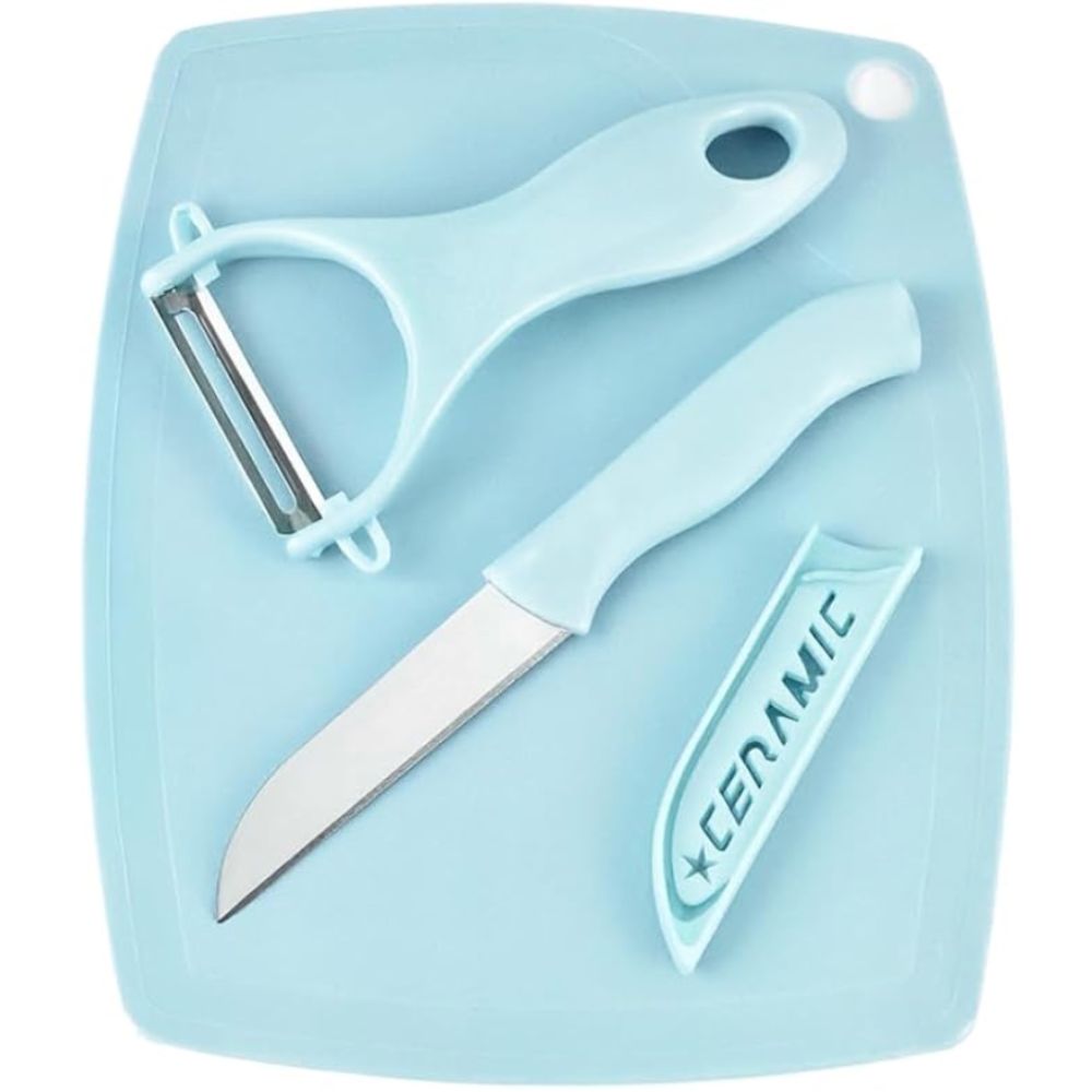 BRINDE Kit Tabua de Corte + Faca + Descascador- Cores Sortidas