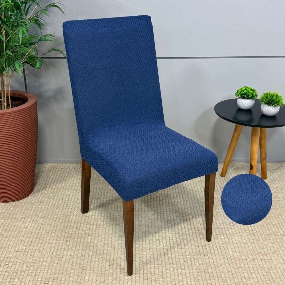 Capa de Cadeira Suede Jacquard Alto Relevo- Tijolinho Azul Marinho