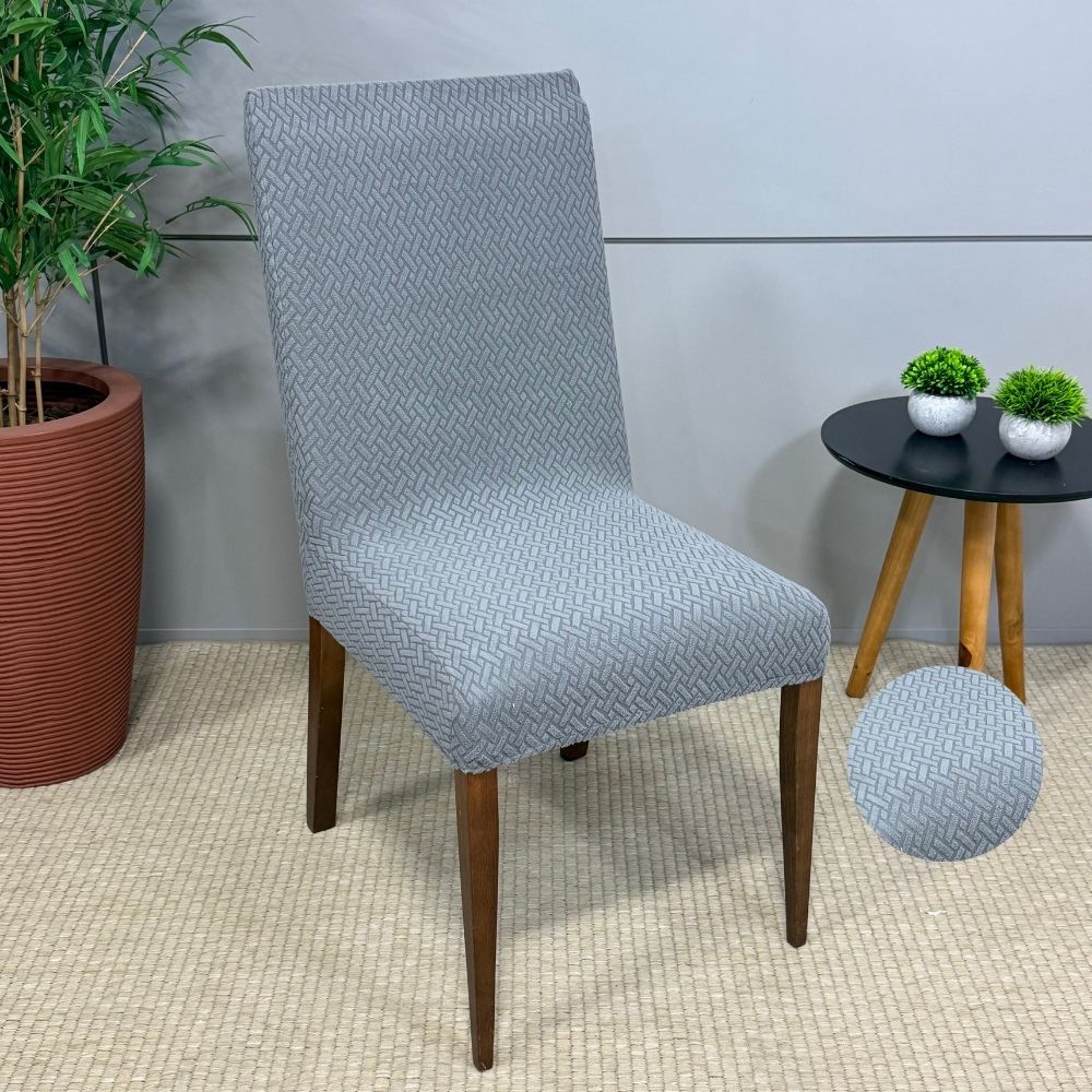 Capa de Cadeira Suede Jacquard Alto Relevo- Tijolinho Cinza