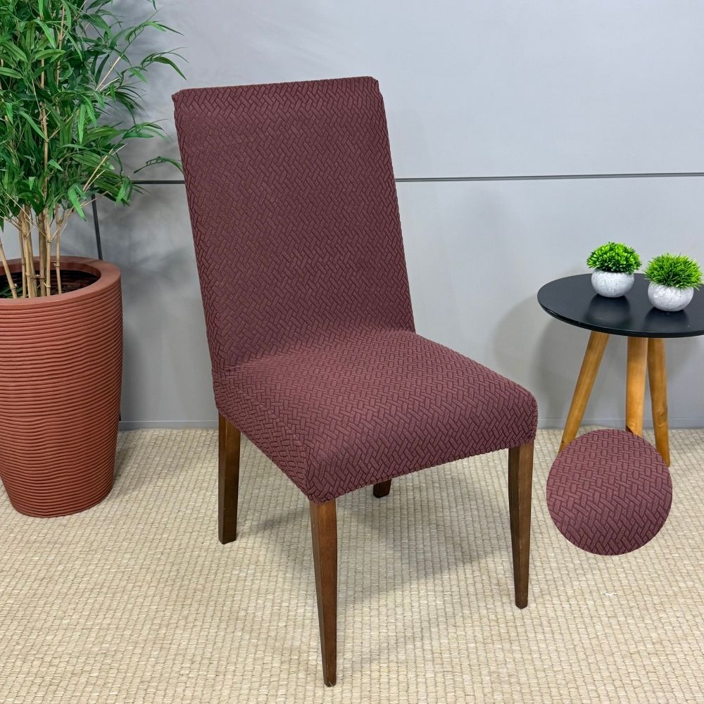 Capa de Cadeira Suede Jacquard Alto Relevo- Tijolinho Marrom