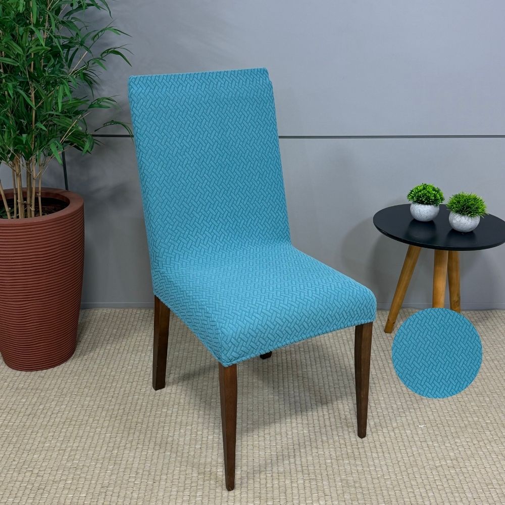 Capa de Cadeira Suede Jacquard Alto Relevo- Tijolinho Verde Água