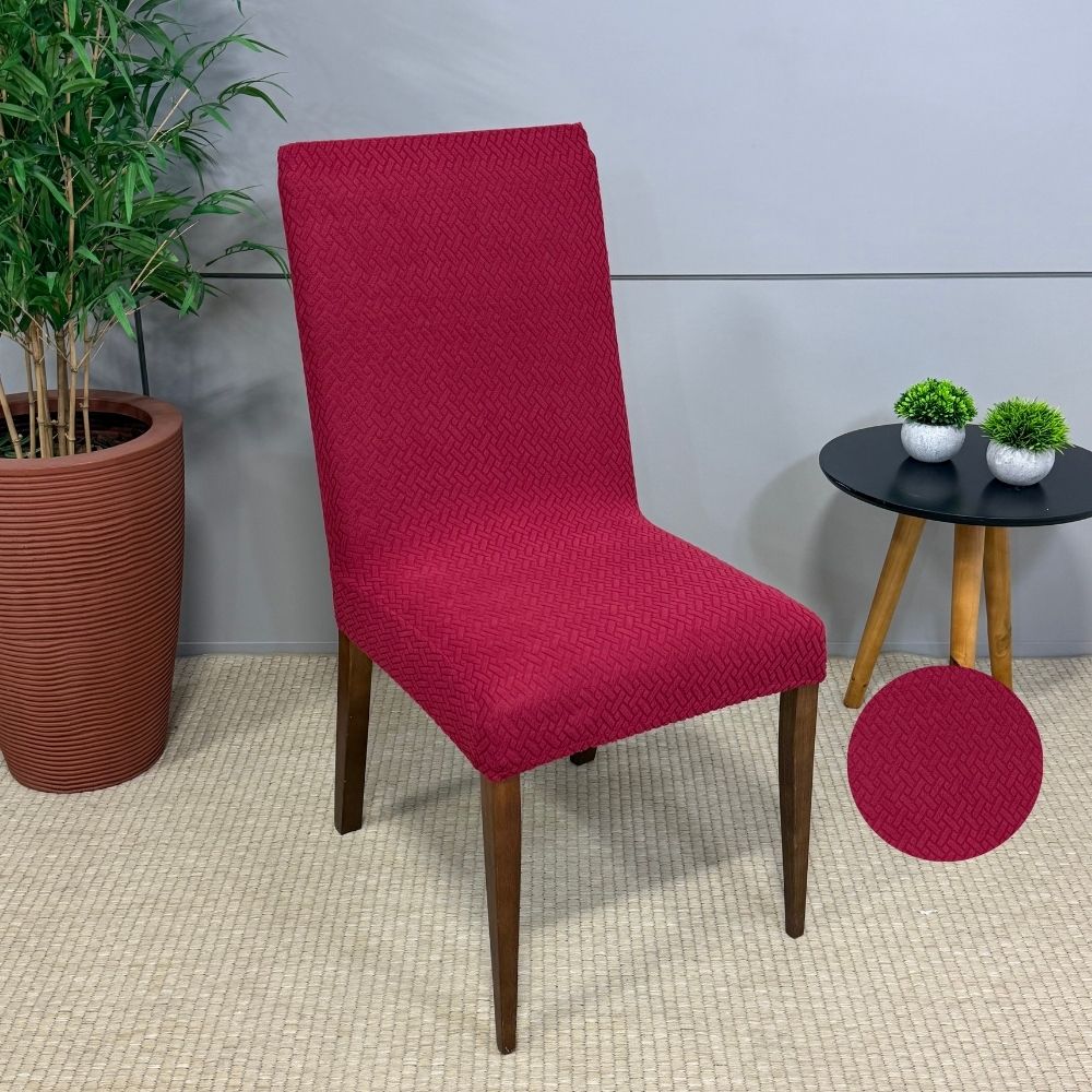 Capa de Cadeira Suede Jacquard Alto Relevo- Tijolinho Vinho