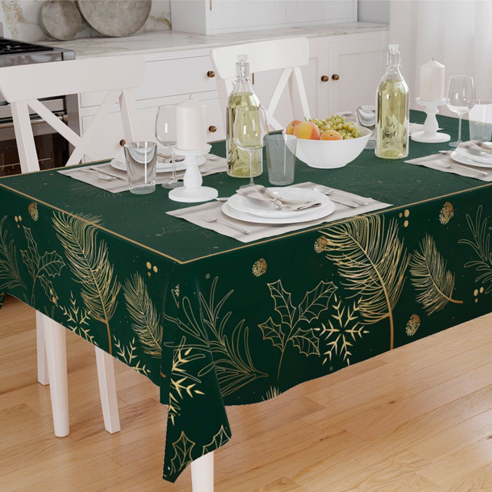 Toalha de Mesa Natal Verde e Dourado-Vários Tamanhos