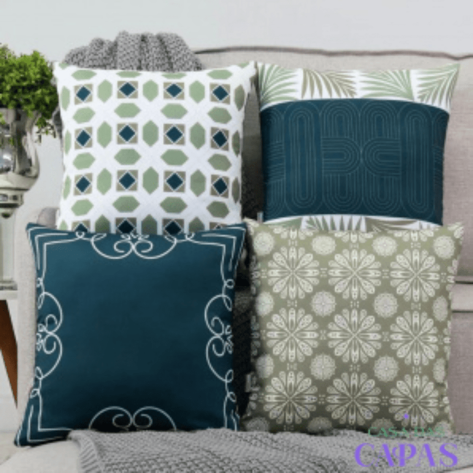 Kit 4 Capas de Almofada - Azulejo Verde