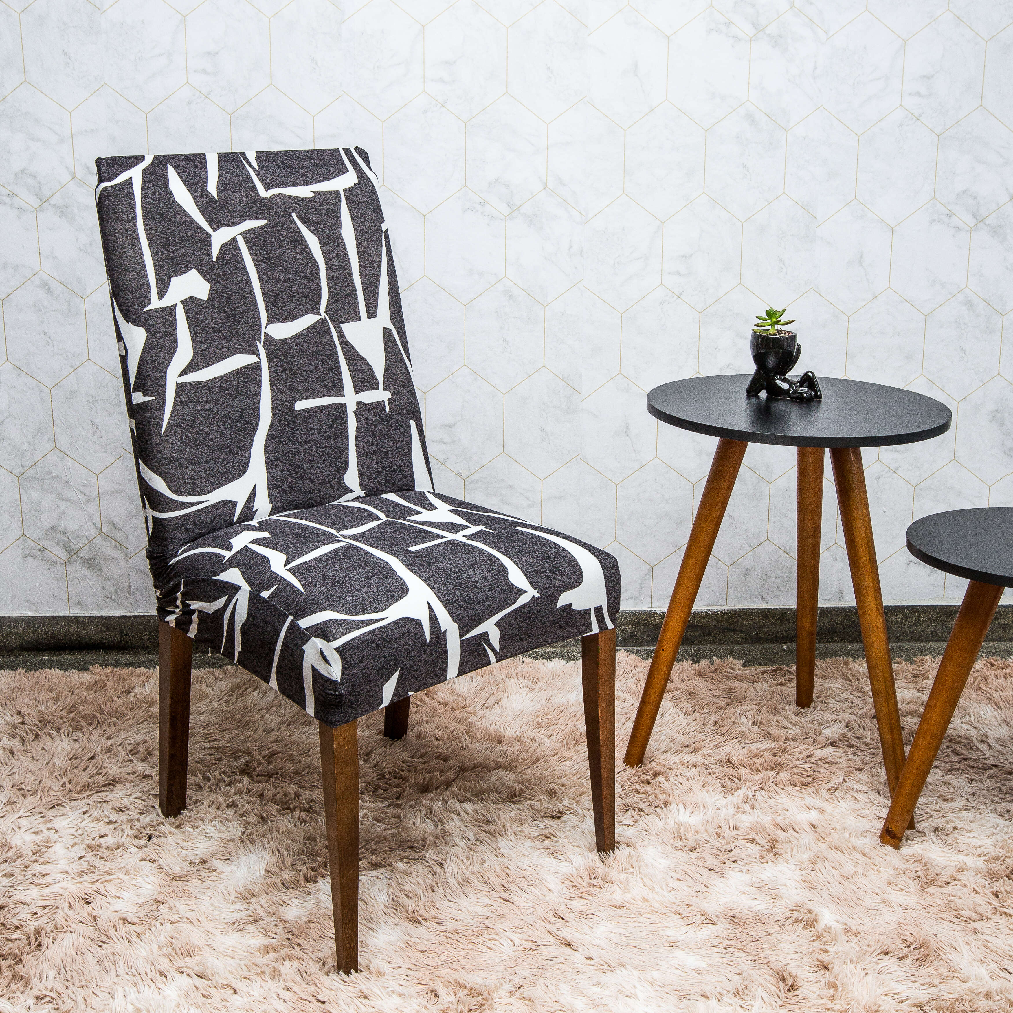 Capa de Cadeira Spandex  Premium- Black White