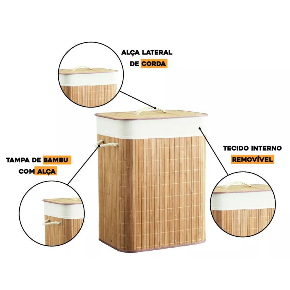 Cesto em Bambu Premium Retangular Multiuso
