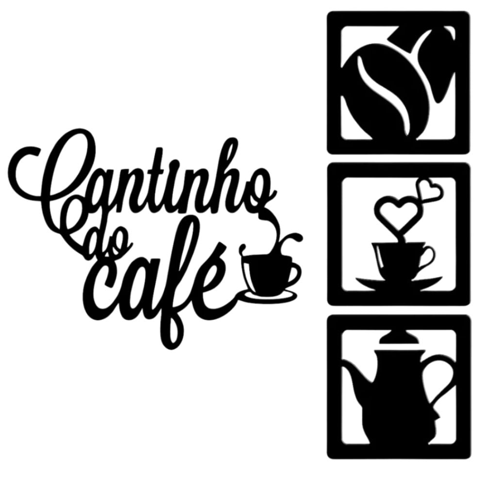 Conjunto 4 Apliques Decorativos Cantinho do Café- Preto