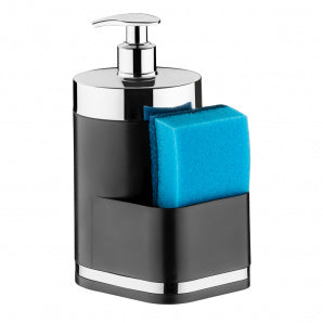 Dispenser Porta Detergente Organizador de Pia - Preto e Cromado