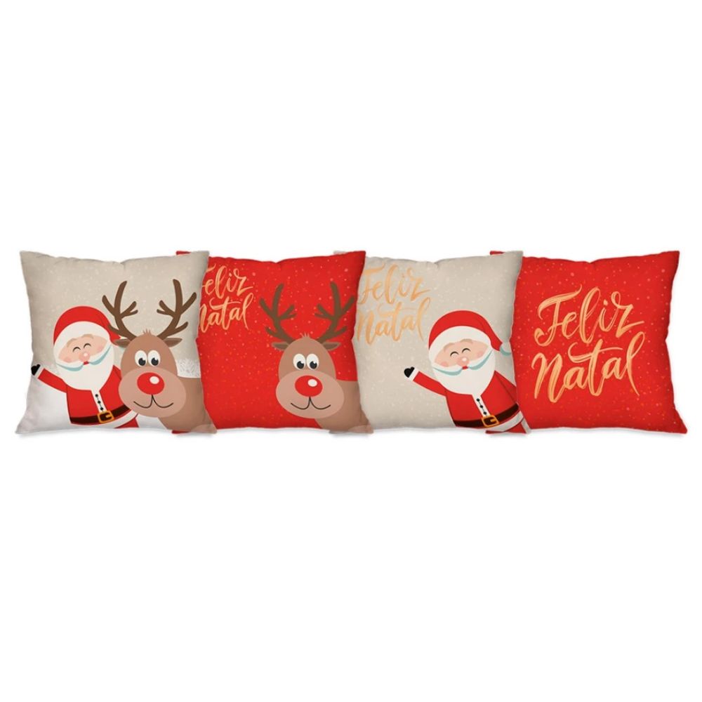 Kit Natal 4 Capas de Almofada + Kit 3 Tapetes + 1 Trilho de Mesa - Feliz Natal