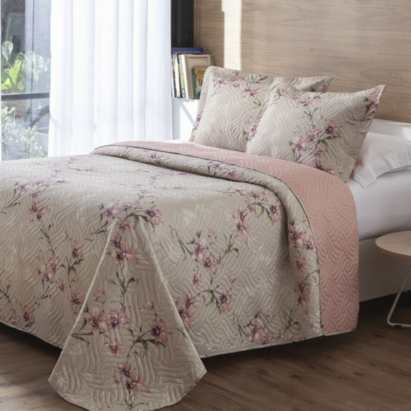 Kit Colcha Cama - Floral Rosa