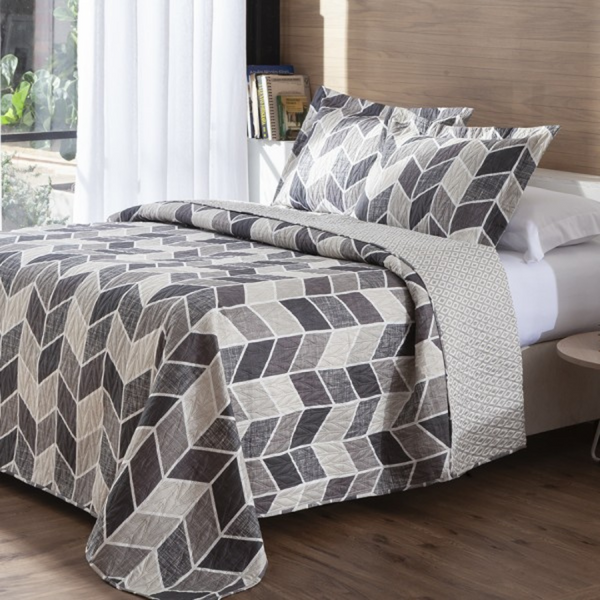 Kit Colcha Cama - Geométrico Cinza