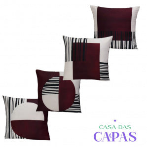 Kit 4 Capas de Almofada - Abstrato Vinho