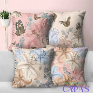 Kit 4 Capas de Almofada - Borboleta Rosa
