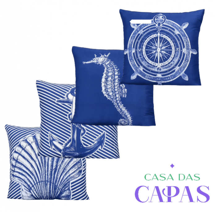 Kit 4 Capas de Almofada - Cavalo Marinho