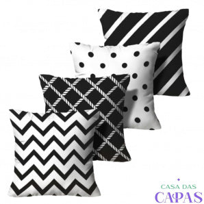 Kit 4 Capas de Almofada - Chevrom Preto
