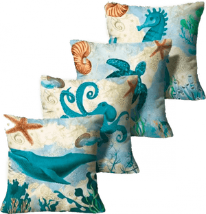 Kit 4 Capas de Almofada - Fundo do Mar