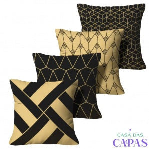 Kit 4 Capas de Almofada - Geométrico Preto