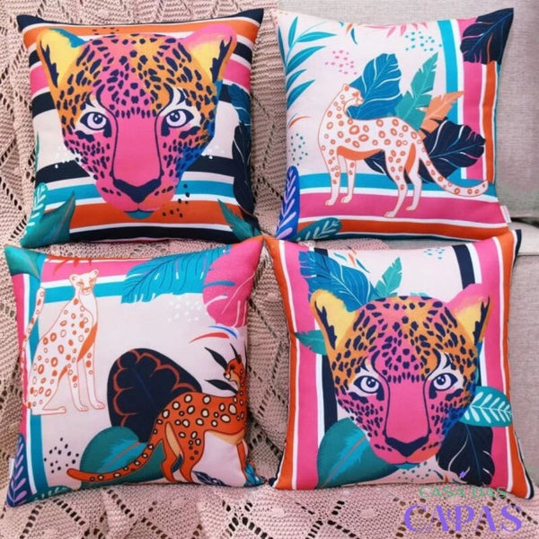 Kit 4 Capas de Almofada - Guepardo Rosa