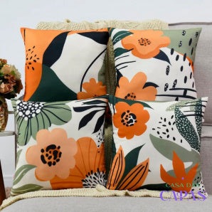 Kit 4 Capas de Almofada - Jardim Laranja