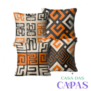 Kit 4 Capas de Almofada - Labirinto Laranja