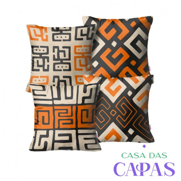 Kit 4 Capas de Almofada - Labirinto Laranja