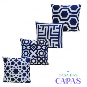 Kit 4 Capas de Almofada - Ladrilho Azul