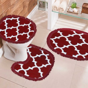 Kit Tapete de Banheiro 3 Peças - Luxo Vermelho