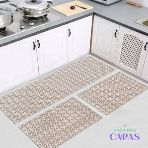 Kit Tapete De Cozinha 3 Peças Antiderrapante - Israel Bege