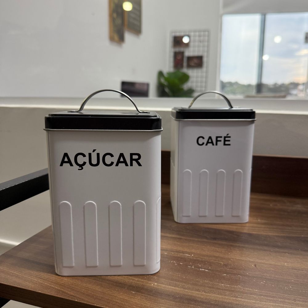 Kit 2 Latas Açúcar/ Café Com Alças Quadrada