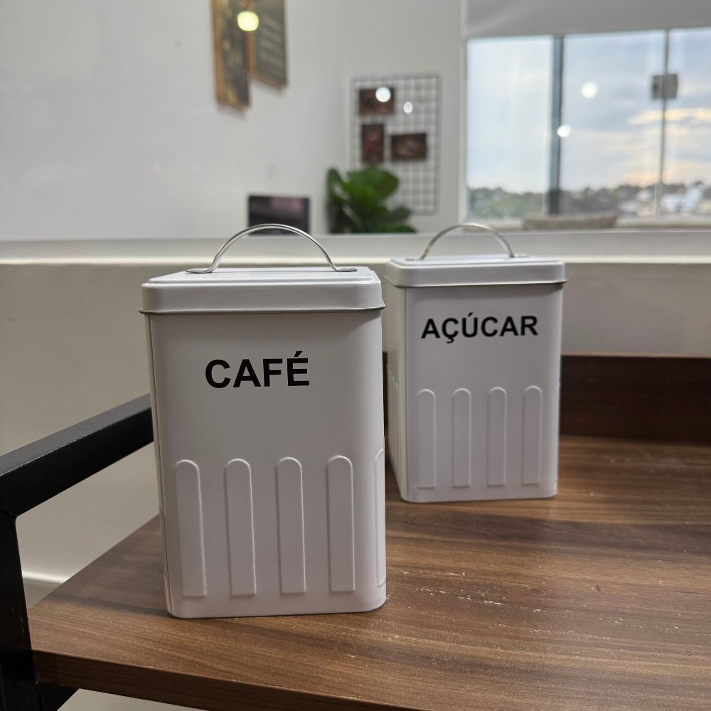 Kit 2 Latas Açúcar/ Café Com Alças Quadrada
