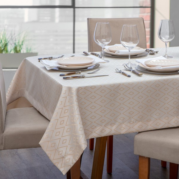 Toalha de Mesa Jacquard Firenza Hidrorepelente - Geométrico Bege