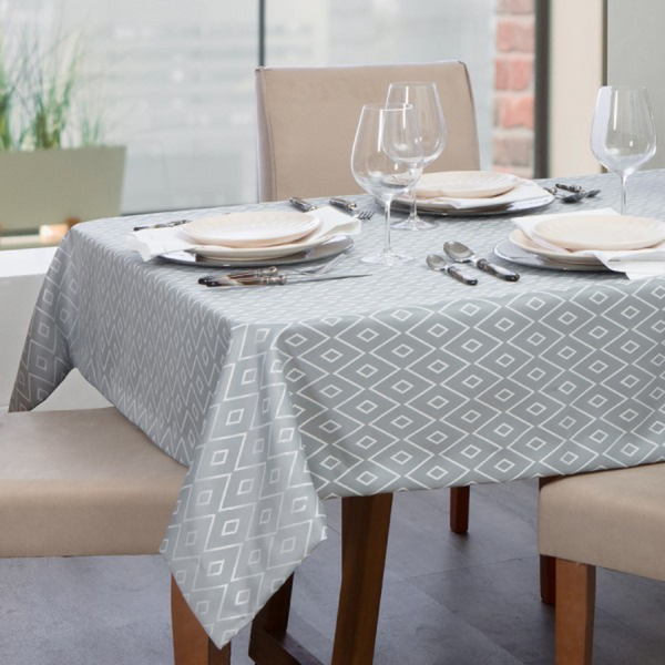 Toalha de Mesa Jacquard Firenza Hidrorepelente - Geométrico Cinza