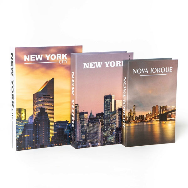 Kit 3un Caixa Porta Objeto Livro Fake Decorativo - New York City