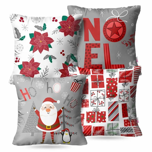 Kit 4 Capas de Almofada - Noel e os Presentes