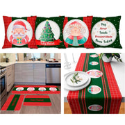 Kit Natal 4 Capas de Almofada + Kit 3 Tapetes + 1 Trilho de Mesa - Papai e Mamãe Noel