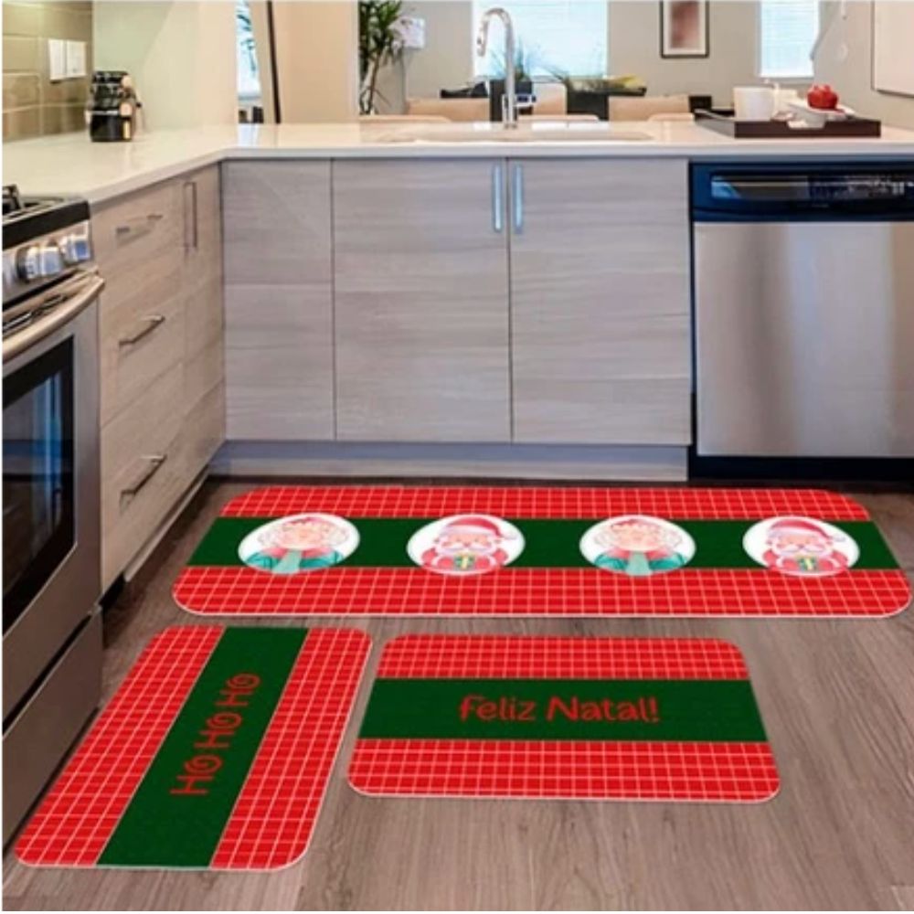 Kit Natal 4 Capas de Almofada + Kit 3 Tapetes + 1 Trilho de Mesa - Papai e Mamãe Noel