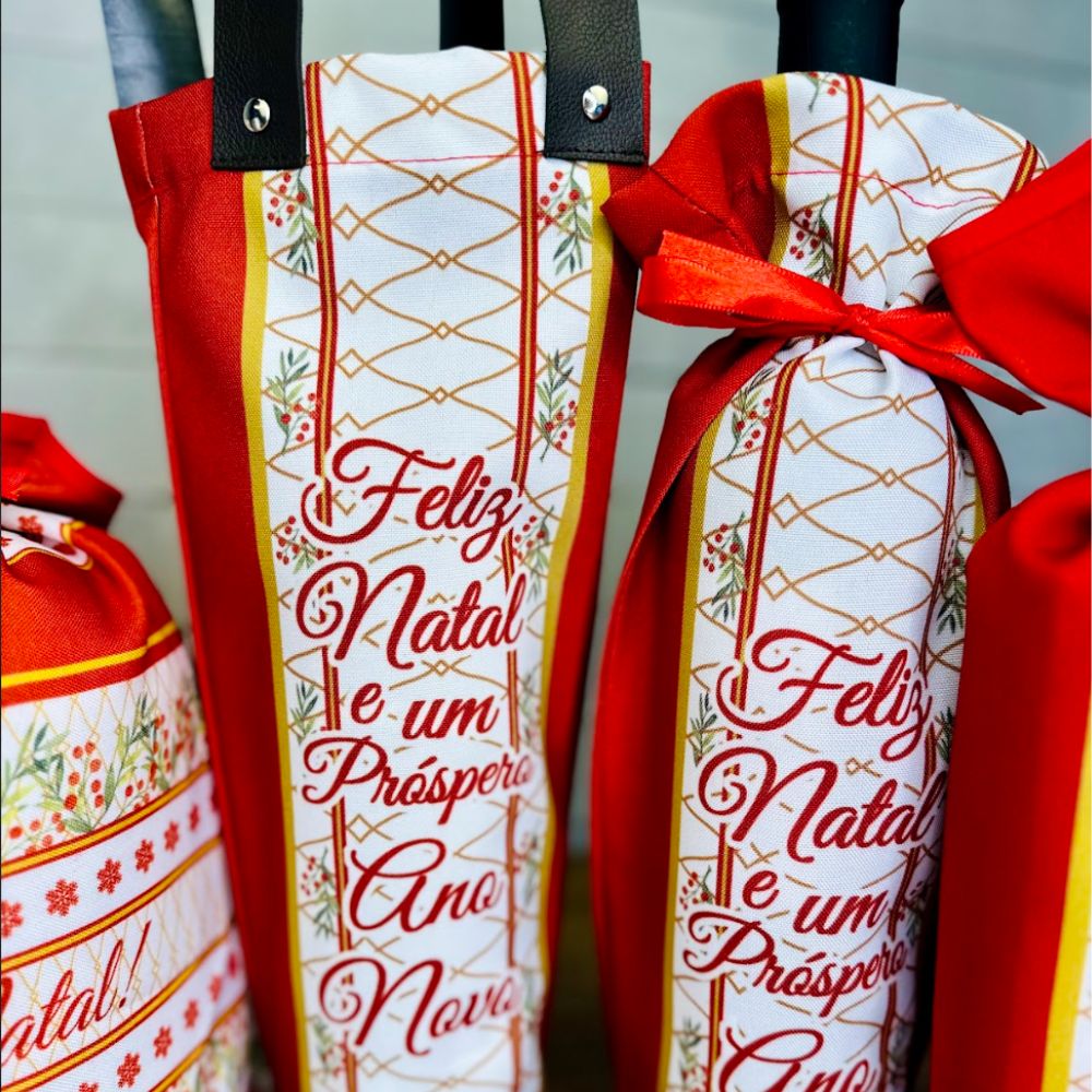 Porta Vinho Alça de Couro Natal- Azevinho