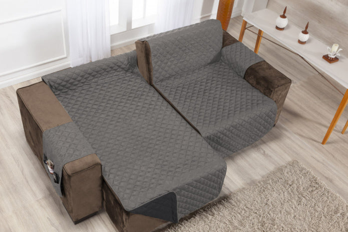 Protetor Para Sofá Retrátil Premium Dupla Face - Cinza/Preto
