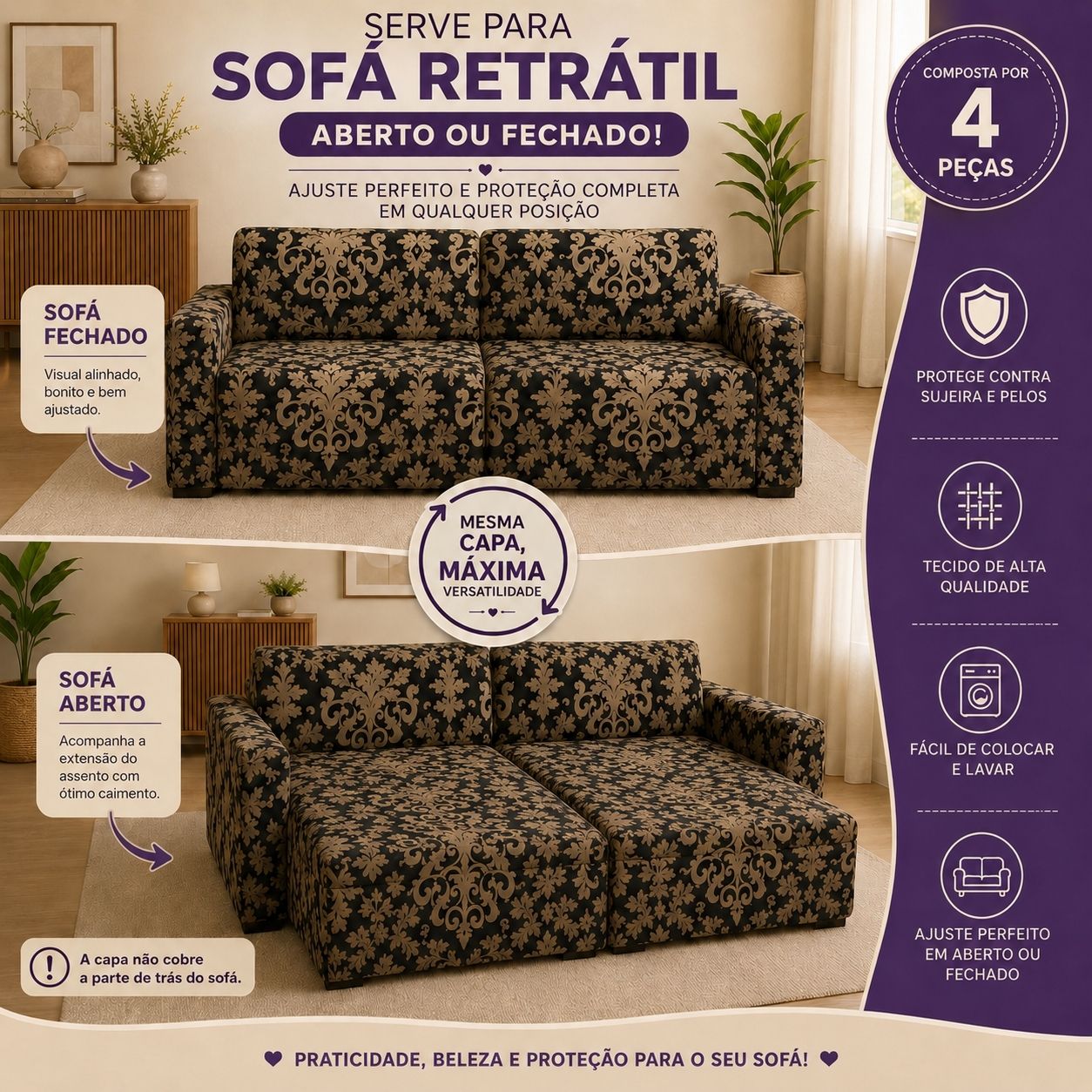 Capa para Sofá Retrátil Braço Completo - Tulipa