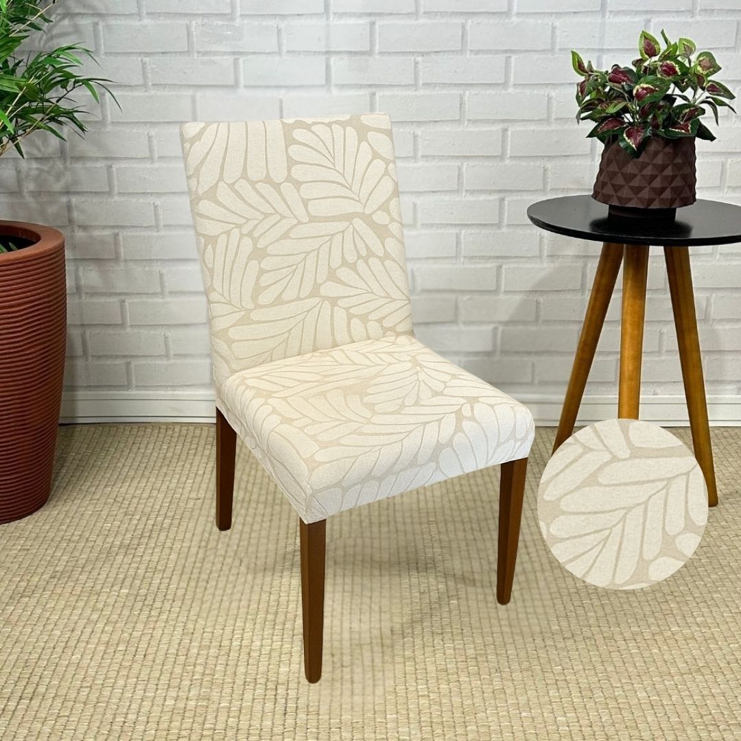 Capa de Cadeira Suede Jacquard Alto Relevo Off-Folhas