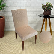 Capa de Cadeira Suede Jacquard Alto Relevo Bege-Linhas
