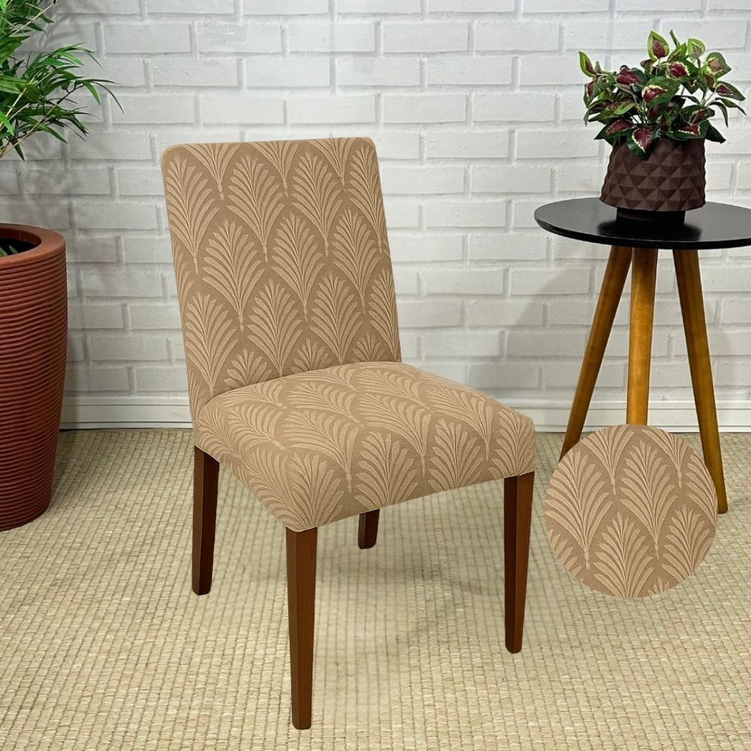 Capa de Cadeira Suede Jacquard Alto Relevo Bege- Ramos