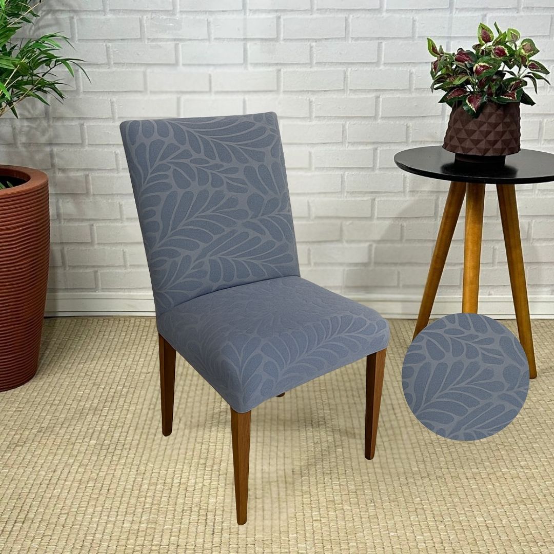 Capa de Cadeira Suede Jacquard Alto Relevo Cinza- Folhas