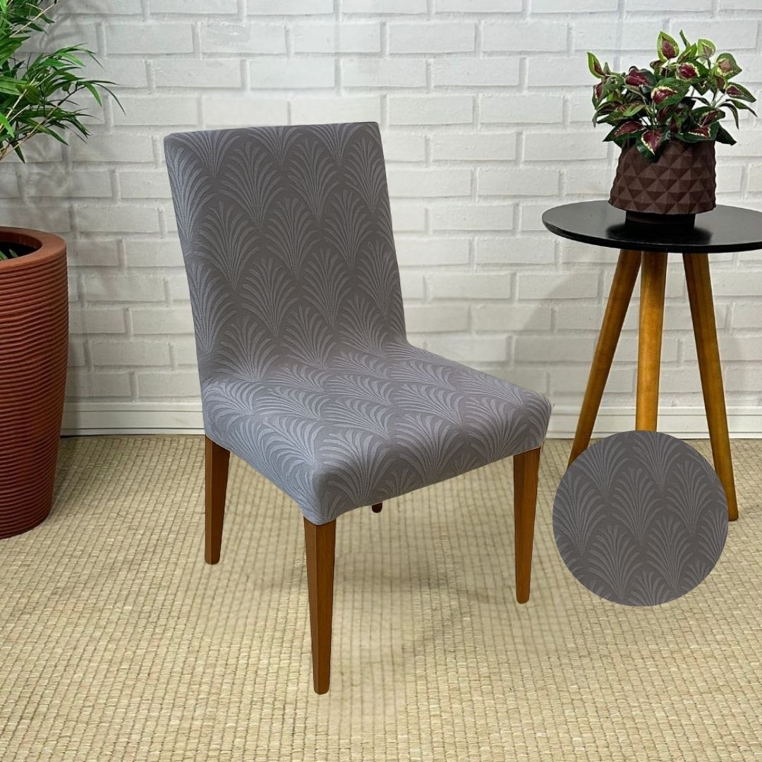 Capa de Cadeira Suede Jacquard Alto Relevo Cinza- Ramos