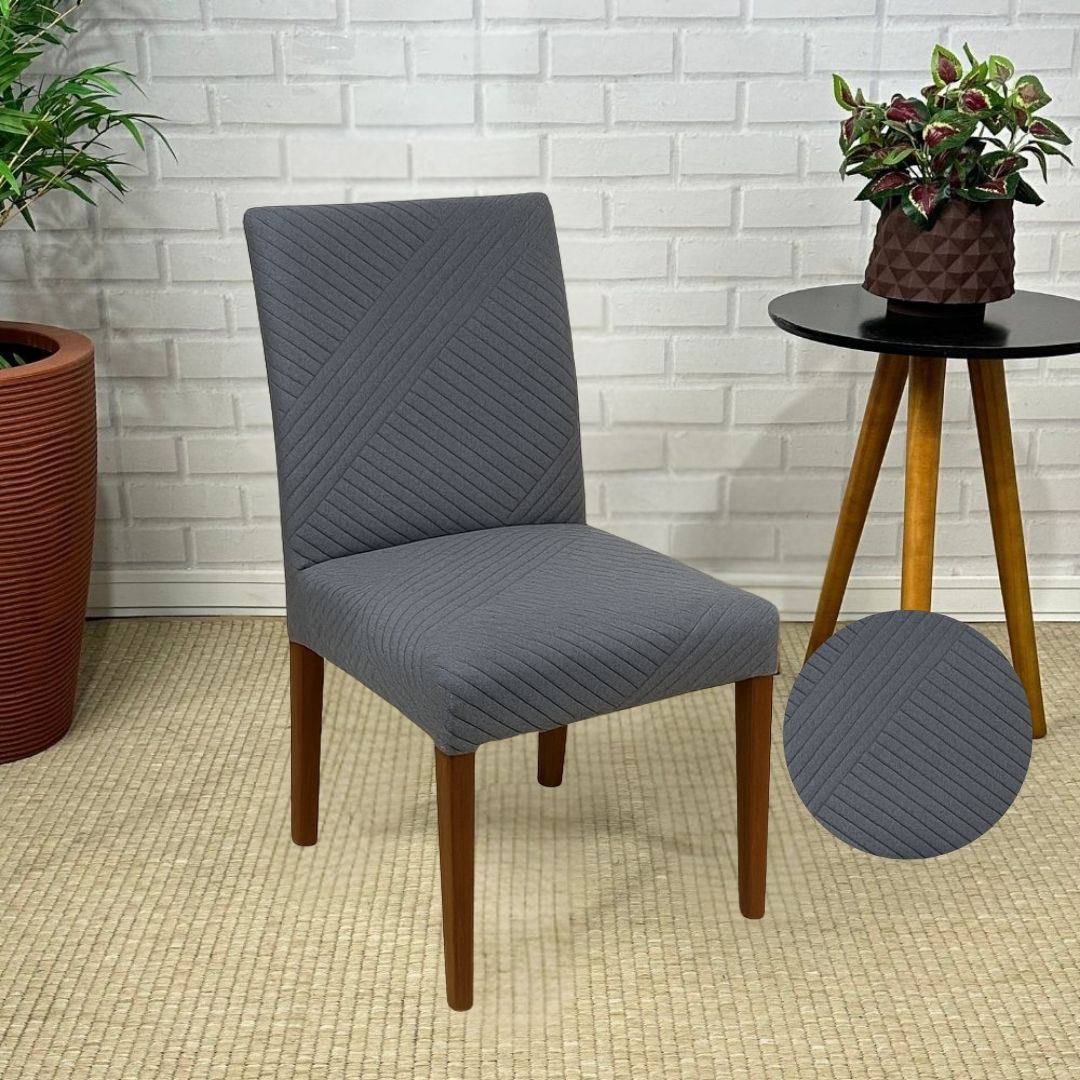 Capa de Cadeira Suede Jacquard Alto Relevo Cinza- Linhas